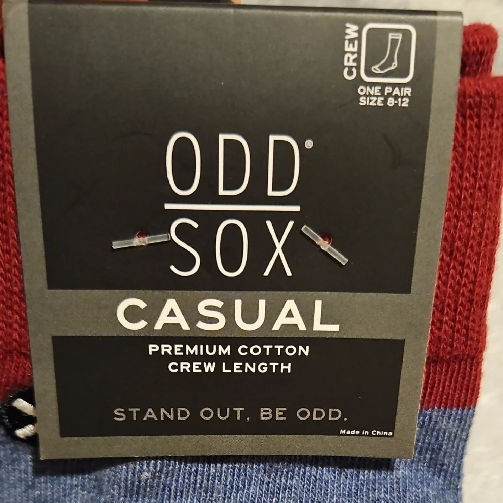 ODD SOX Men Casual Premium Cotton Crew Length Striped Heathered Blue Maroon Sock